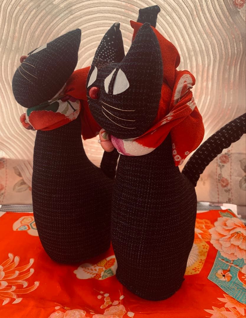 ハンドメイド　和風猫のぬいぐるみ2個セット◆◆古布着物はぎれリメイクぬいぐるみ