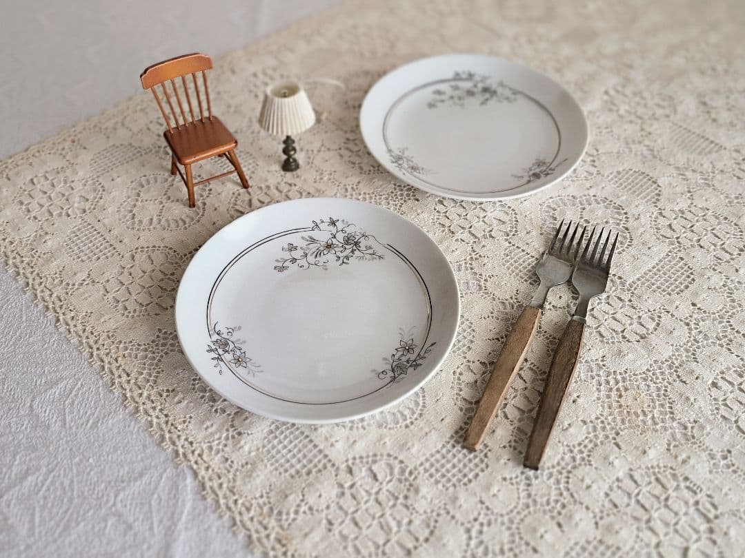 * old arabia ❀ モノトーンと金彩の 15.5 plate SET