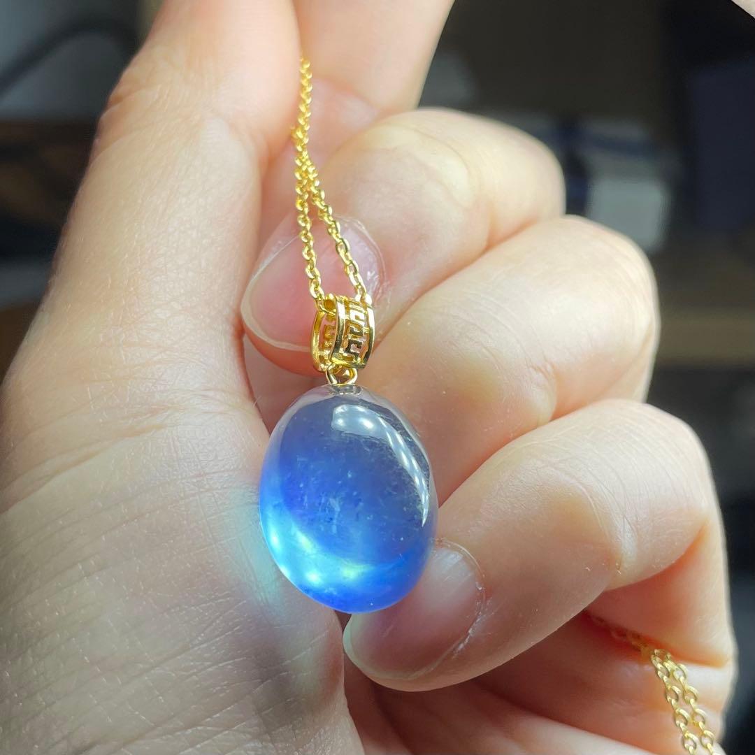 天然石ペンダント　アクアマリン　濃空色　遊色綺麗　SV925