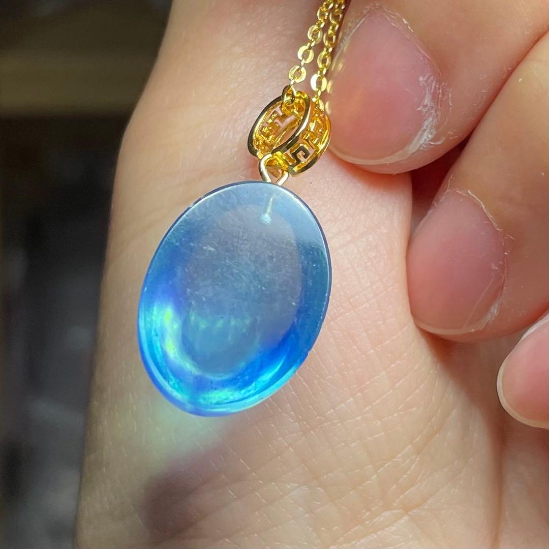 天然石ペンダント　アクアマリン　濃空色　遊色綺麗　SV925
