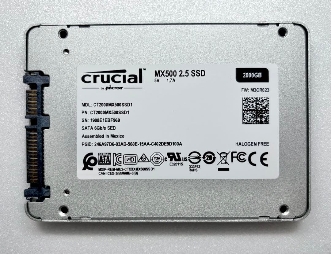 【2/14削除】2TB crucial CT2000MX500SSD1 健99%