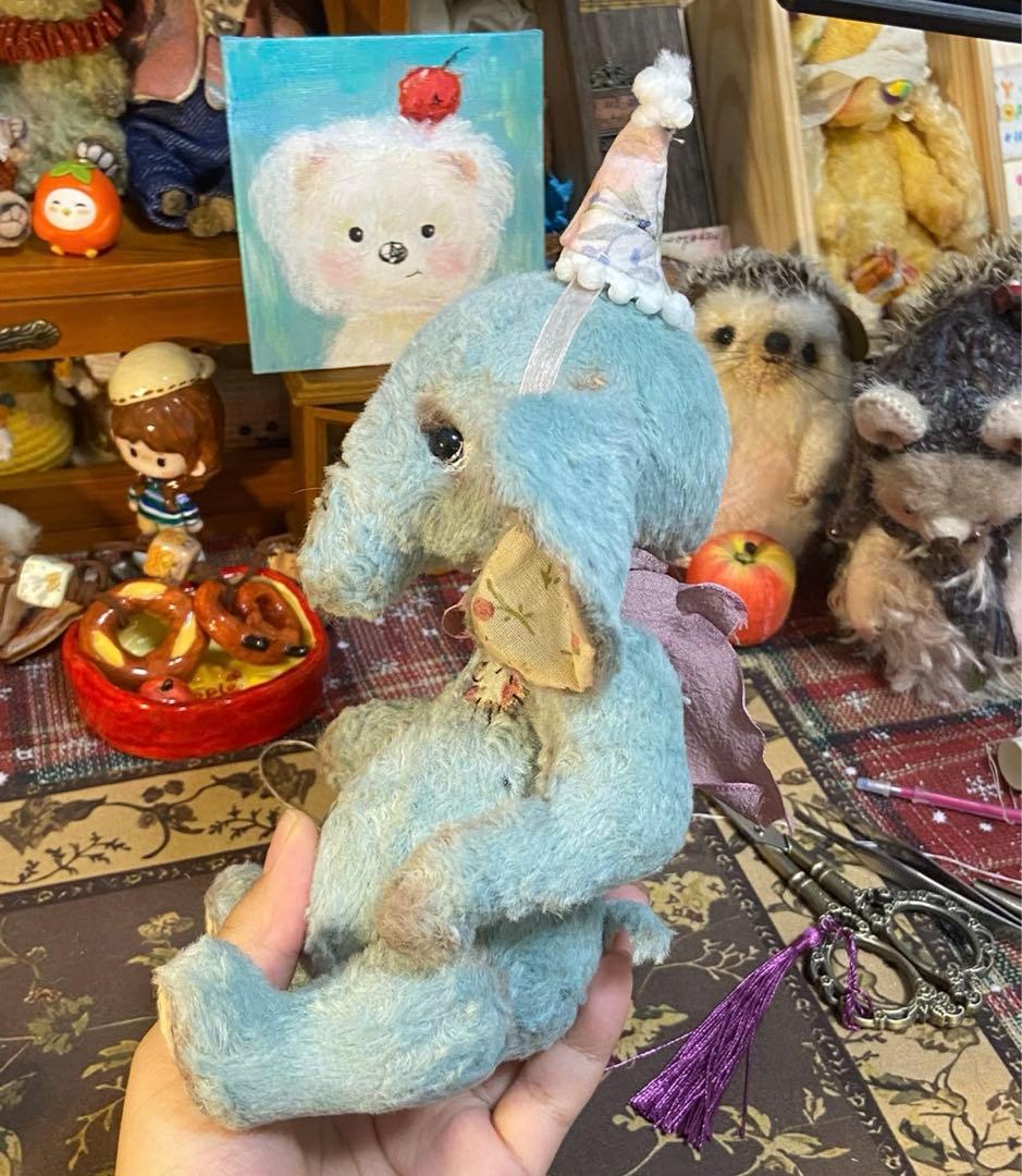 サーカスのブルーエレファント テディベア アーティストベア 象 海外作家様