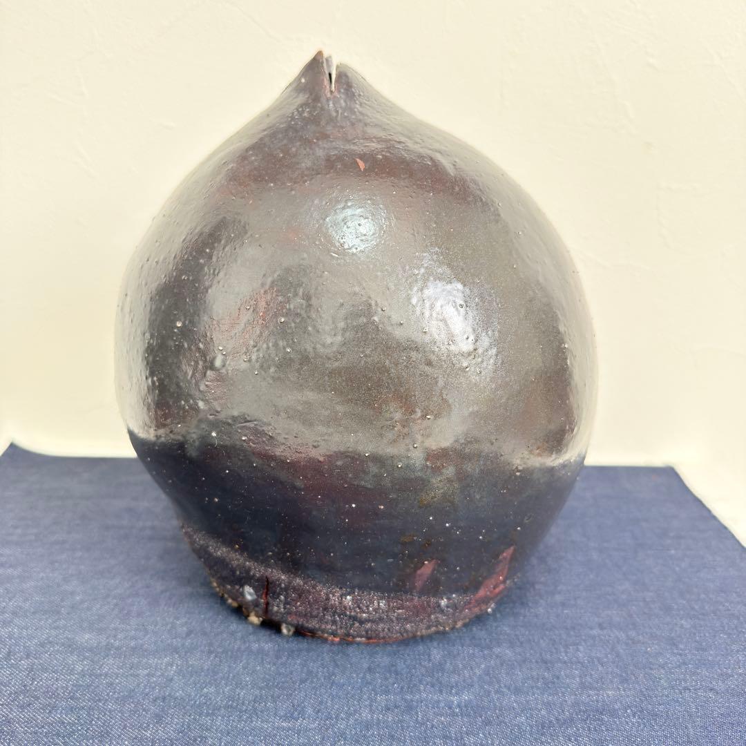 【名門】信楽焼 五代 上田直方 壺 矢印銘 滋賀県無形文化財 自然釉 ビードロ