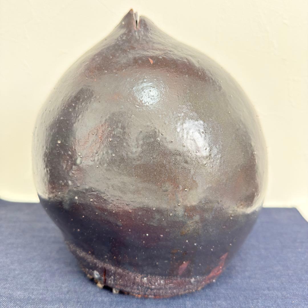 【名門】信楽焼 五代 上田直方 壺 矢印銘 滋賀県無形文化財 自然釉 ビードロ