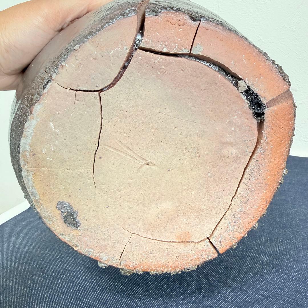 【名門】信楽焼 五代 上田直方 壺 矢印銘 滋賀県無形文化財 自然釉 ビードロ