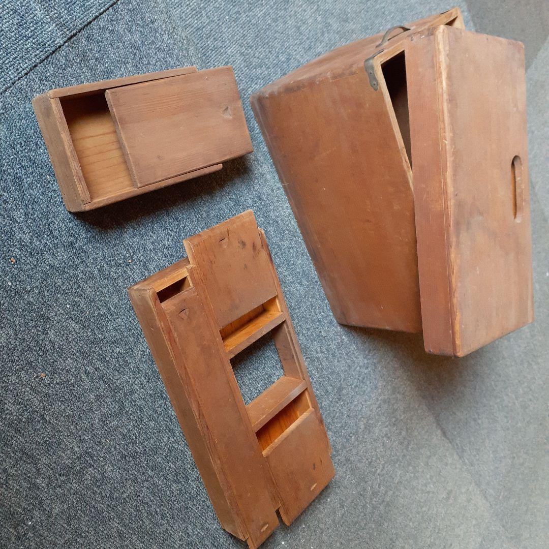 アンティーク　レトロ　木箱　洋裁箱　薬箱　裁縫箱　道具箱