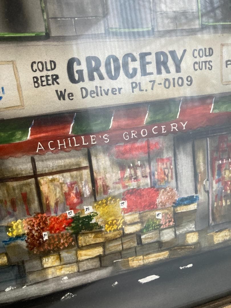 ニューヨーク　マンハッタン　街角　グローサリー　９番街　絵画　木製フレーム