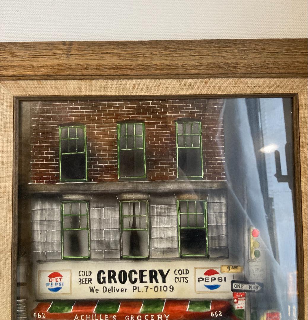 ニューヨーク　マンハッタン　街角　グローサリー　９番街　絵画　木製フレーム