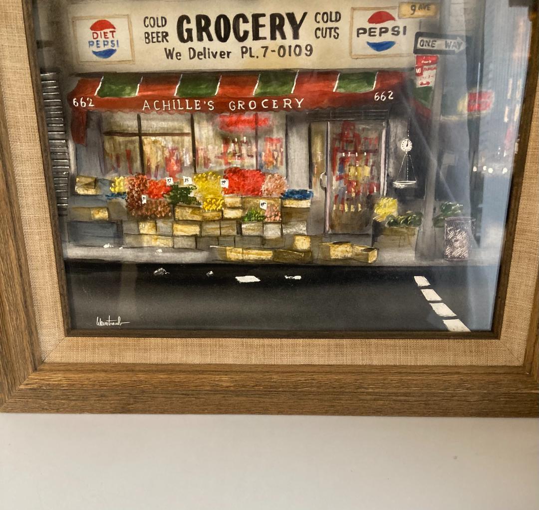 ニューヨーク　マンハッタン　街角　グローサリー　９番街　絵画　木製フレーム