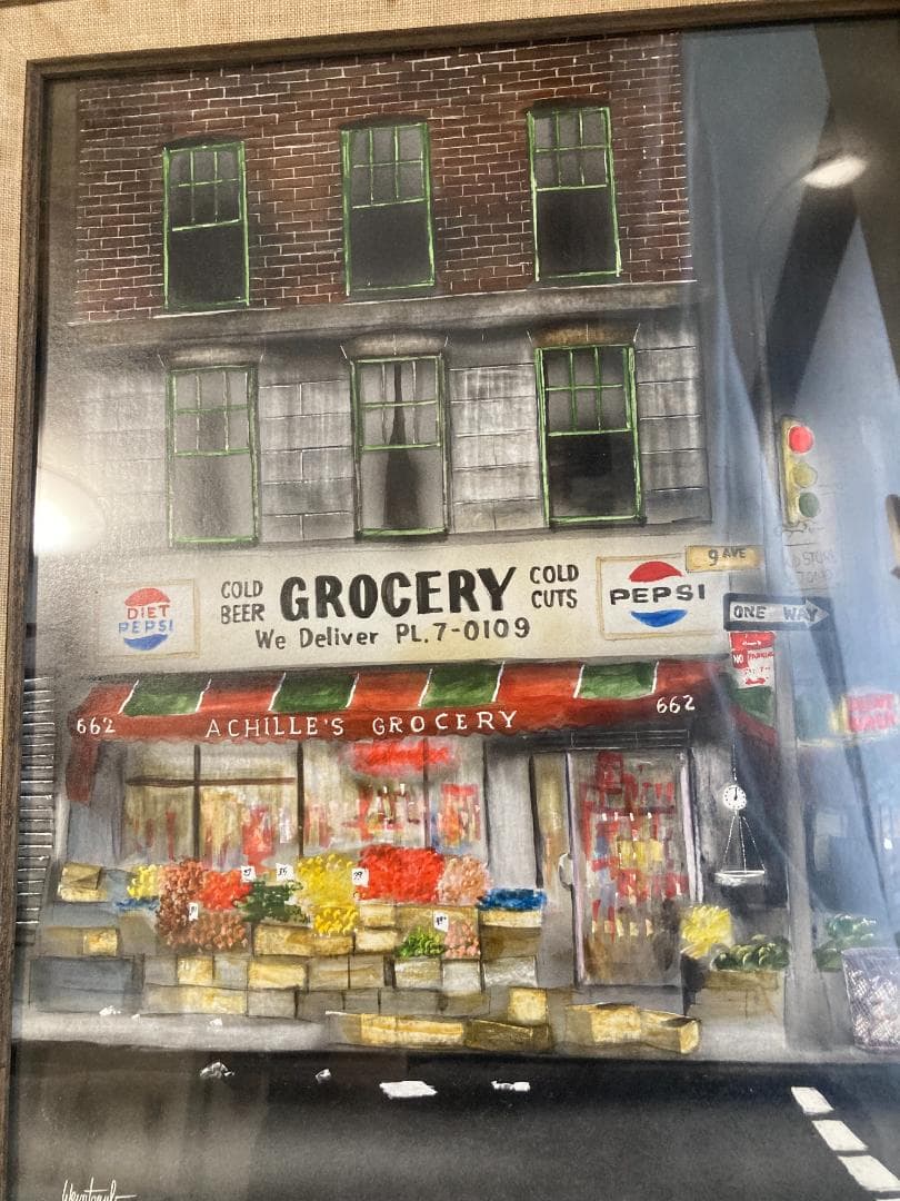 ニューヨーク　マンハッタン　街角　グローサリー　９番街　絵画　木製フレーム