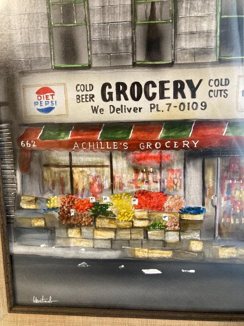 ニューヨーク　マンハッタン　街角　グローサリー　９番街　絵画　木製フレーム