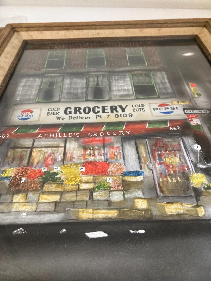 ニューヨーク　マンハッタン　街角　グローサリー　９番街　絵画　木製フレーム