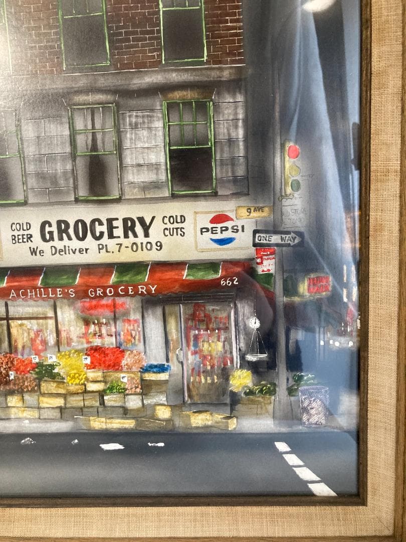 ニューヨーク　マンハッタン　街角　グローサリー　９番街　絵画　木製フレーム