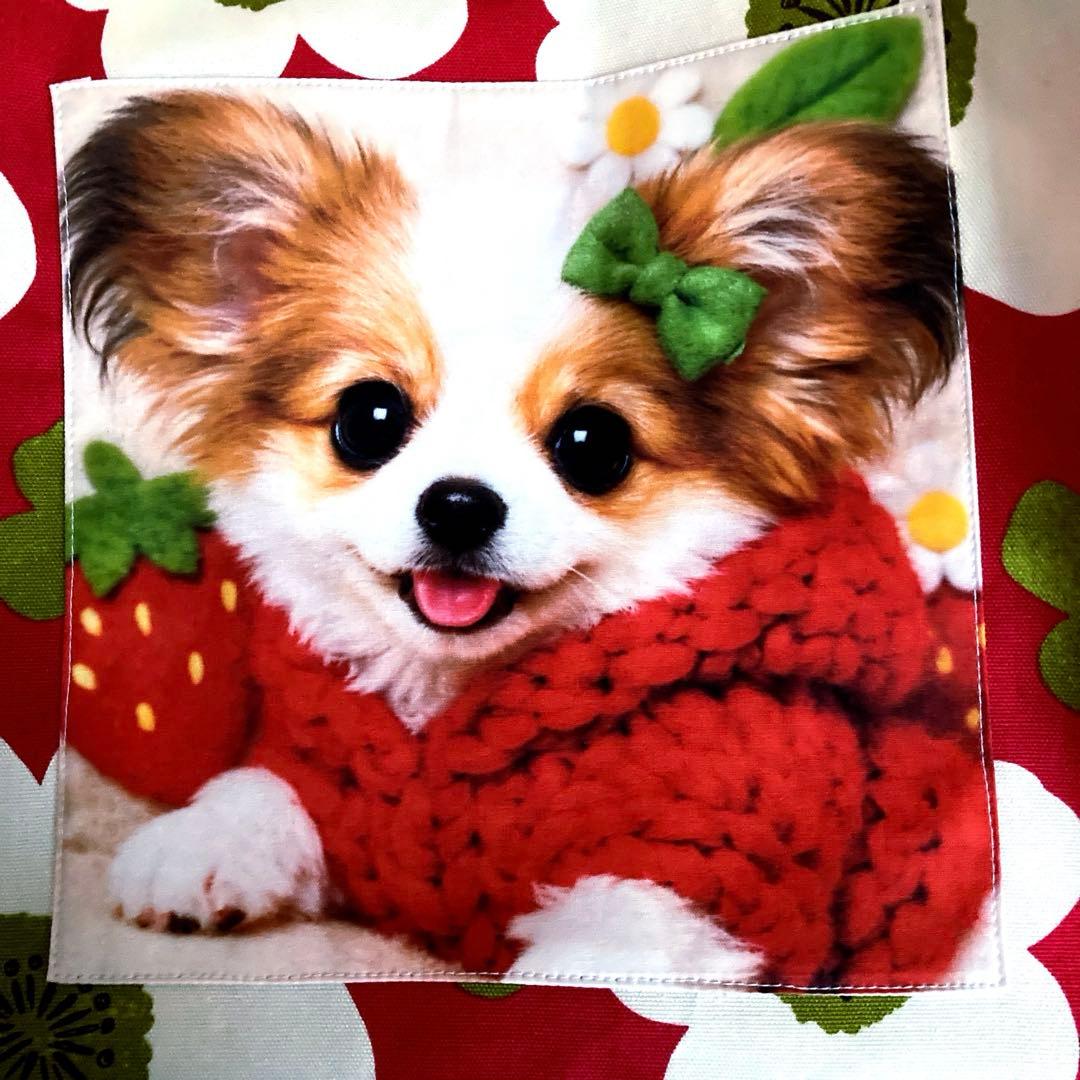 エコバッグ　赤いセーターのパピヨンちゃん