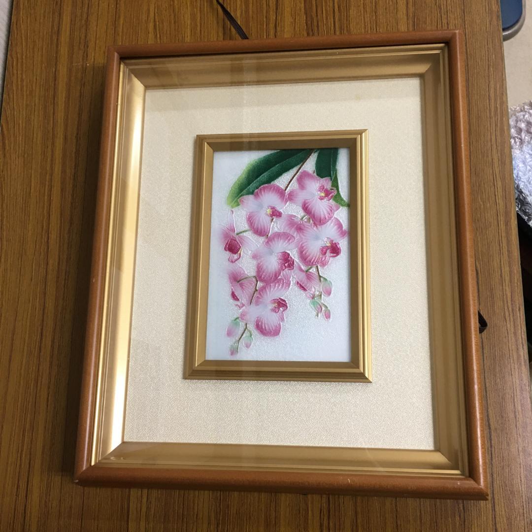 Y 長期保管 七宝焼 絵画 胡蝶蘭 ガラス 花 工芸品 インテリア 額縁