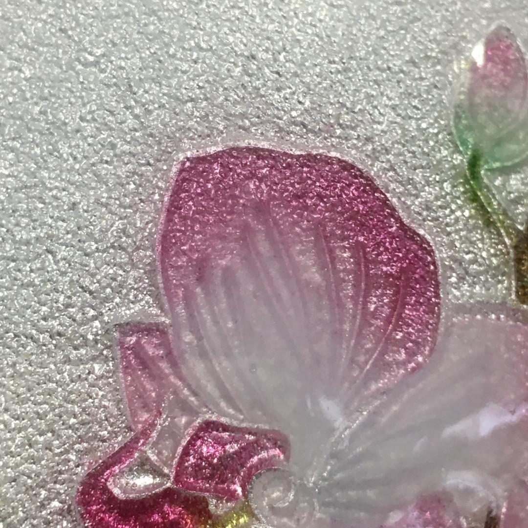 Y 長期保管 七宝焼 絵画 胡蝶蘭 ガラス 花 工芸品 インテリア 額縁