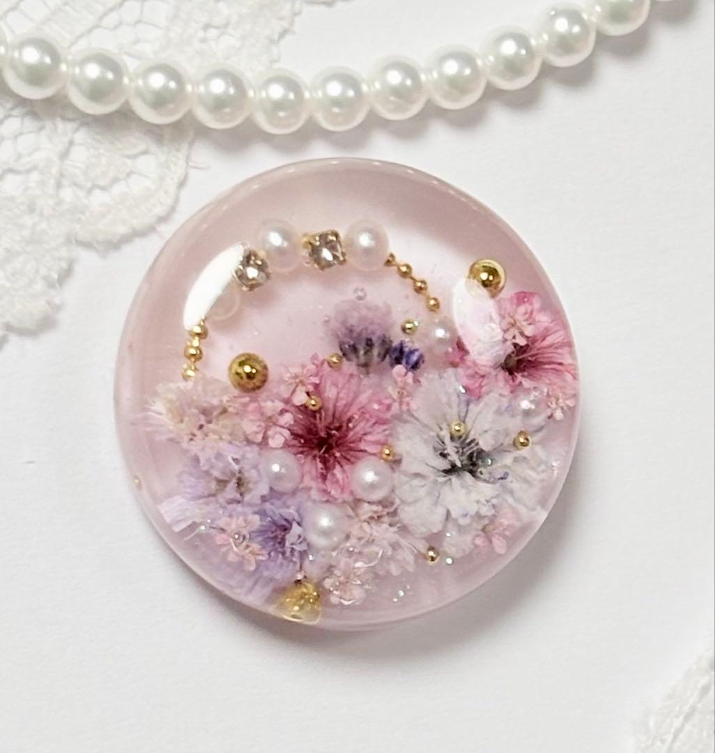 711可憐な♡レジンヘアゴム パープル～ピンク 小花ブーケ ゴールドチェーン