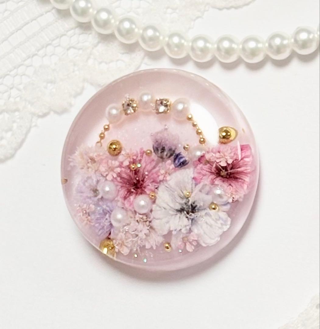 711可憐な♡レジンヘアゴム パープル～ピンク 小花ブーケ ゴールドチェーン