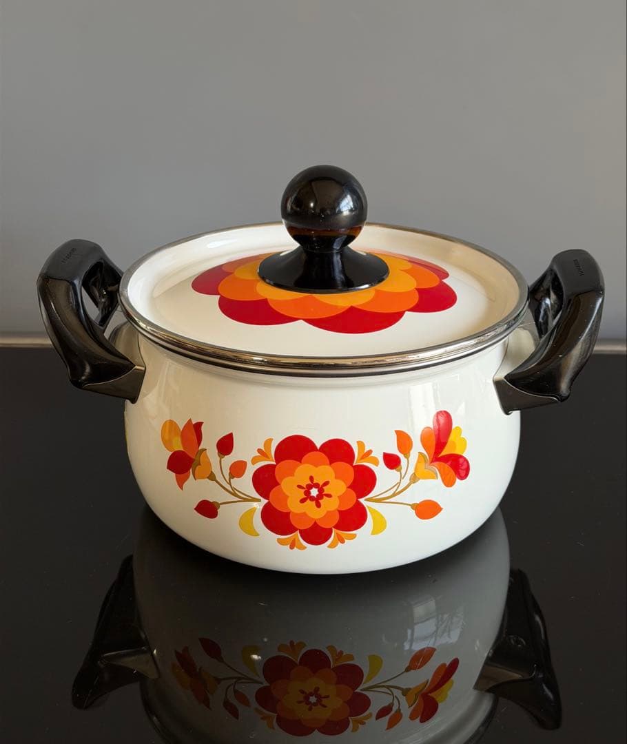 昭和レトロポップ　ホーロー鍋 マルビシ　フィオーレ　20cm 花柄　両手鍋