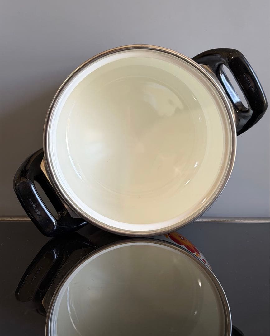 昭和レトロポップ　ホーロー鍋 マルビシ　フィオーレ　20cm 花柄　両手鍋