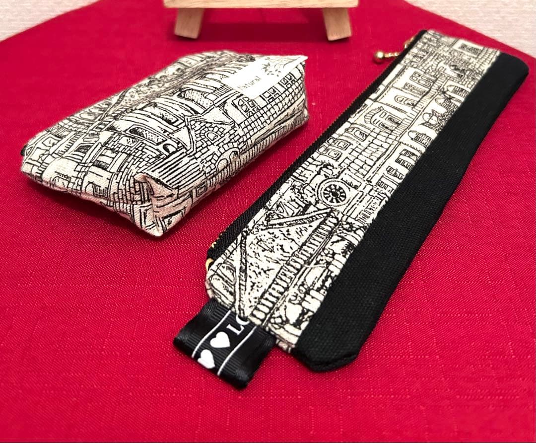 «991»◤完売◢セット北欧調house柄ミニポーチ＆ペンケース*ブラックカラー