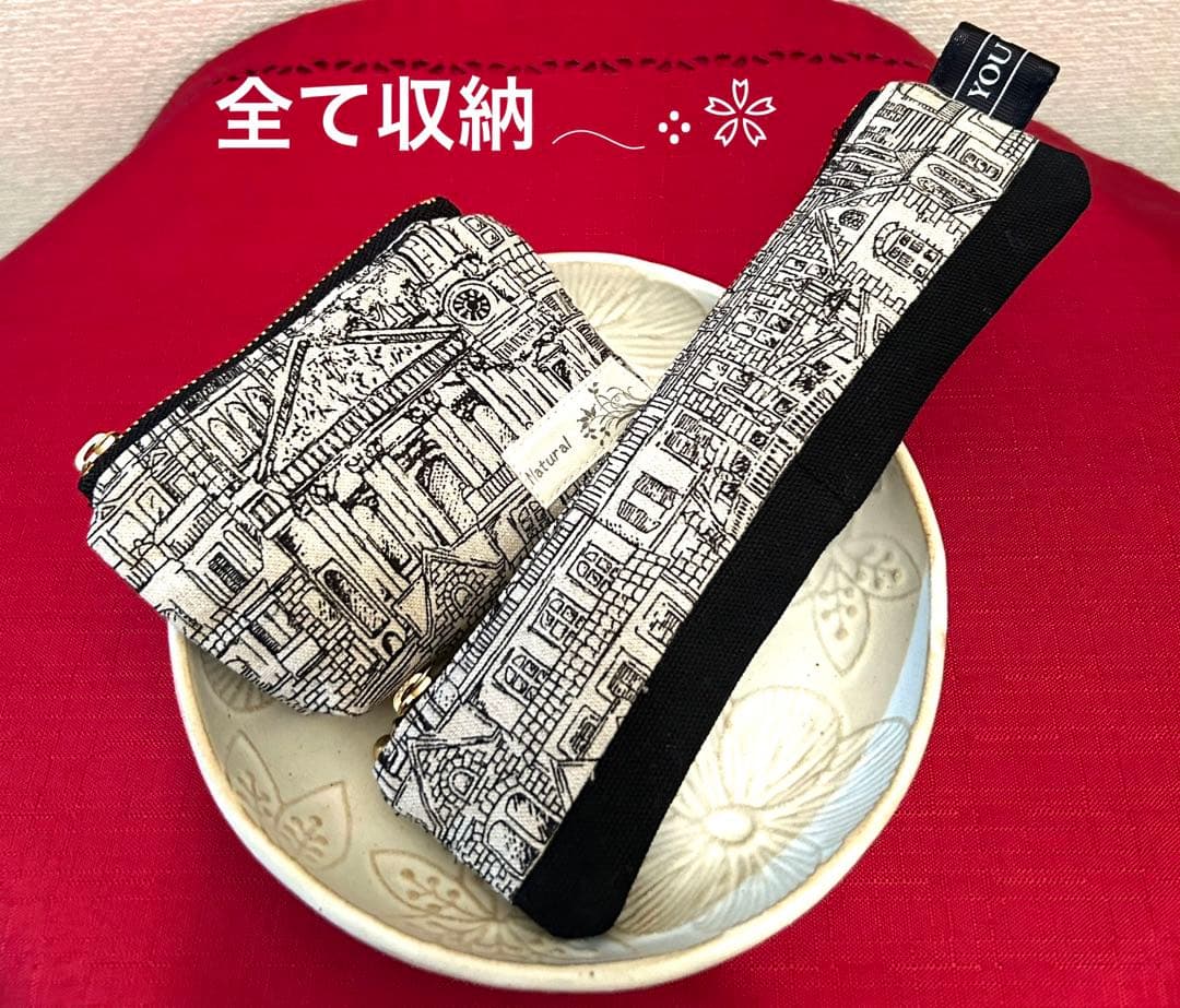 «991»◤完売◢セット北欧調house柄ミニポーチ＆ペンケース*ブラックカラー