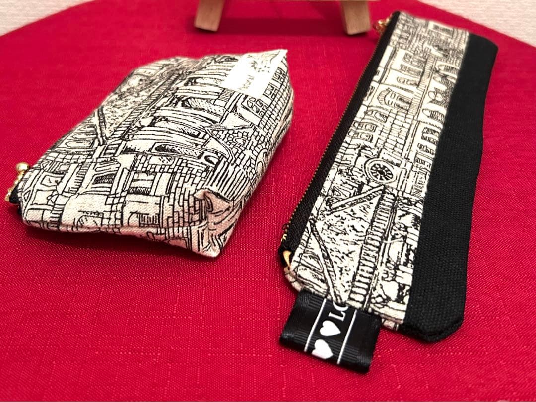 «991»◤完売◢セット北欧調house柄ミニポーチ＆ペンケース*ブラックカラー