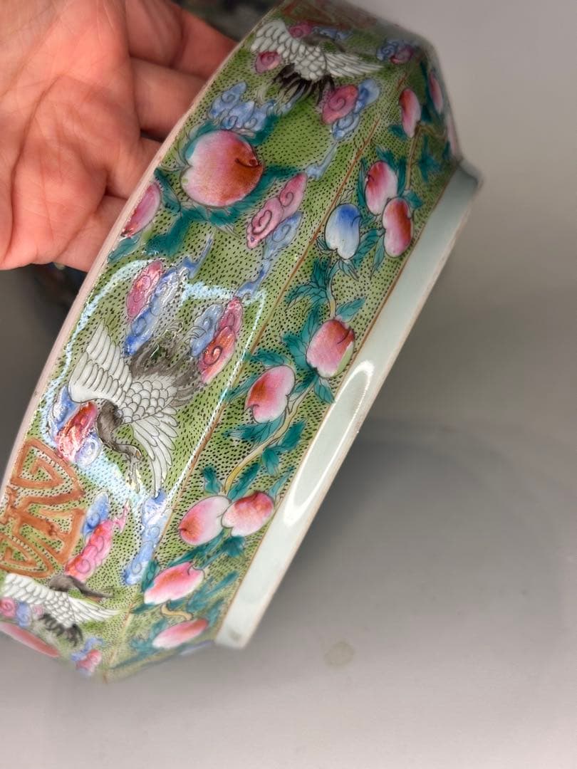 大清雍正年製 款 色絵 蓋物 果子器 菓子器 中国古美術 清代 蓋盒 鶴と花