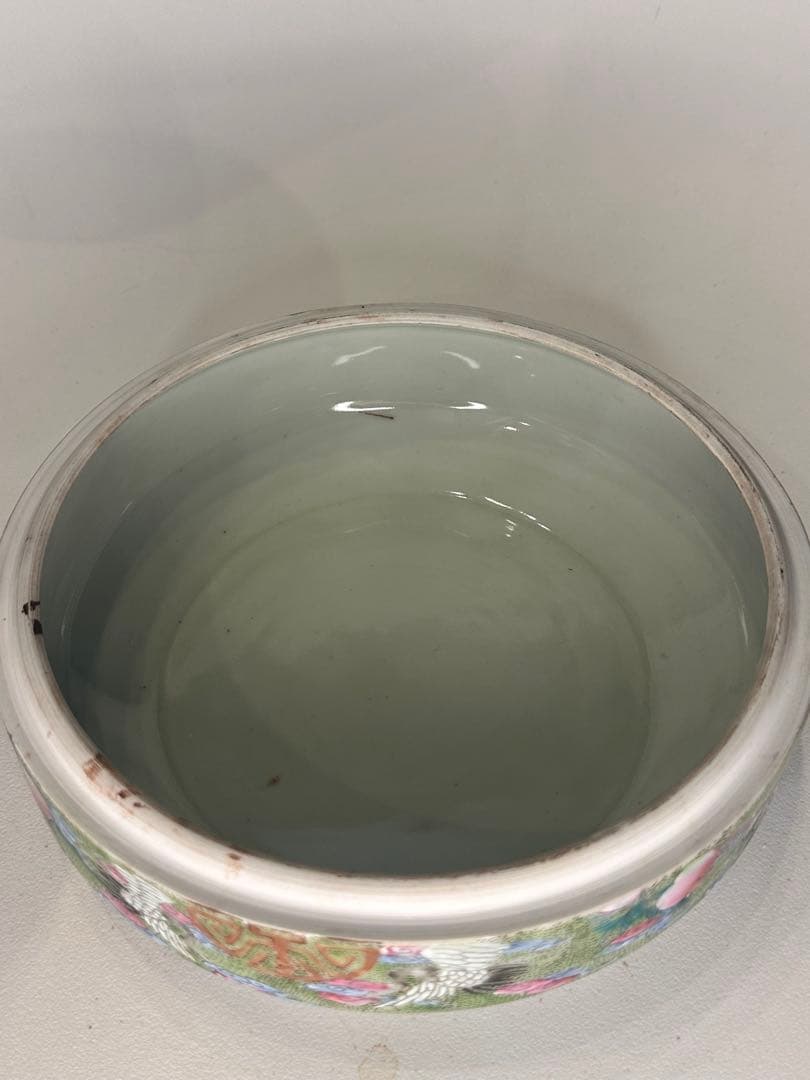 大清雍正年製 款 色絵 蓋物 果子器 菓子器 中国古美術 清代 蓋盒 鶴と花
