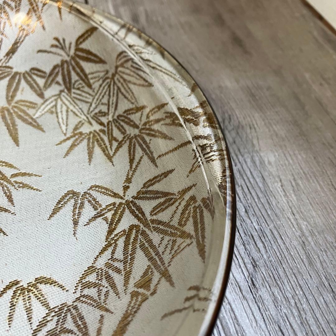 3F 【美品】ぎやまん金彩 竹模様 丸皿トレー 和モダン 菓子器 布地風デザイン