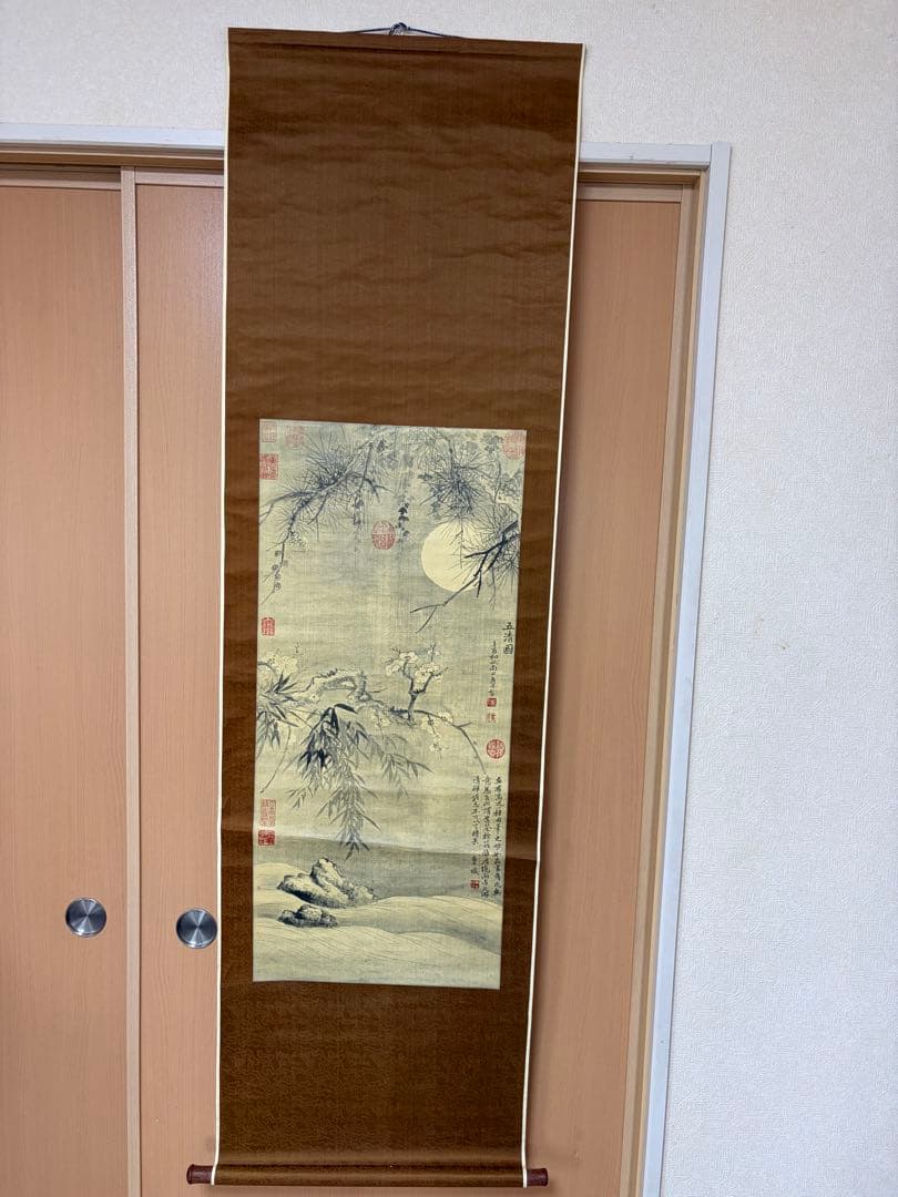 中国　【工芸】　清　惲寿平　五清図　掛け軸　骨董　古玩 165cm × 48cm