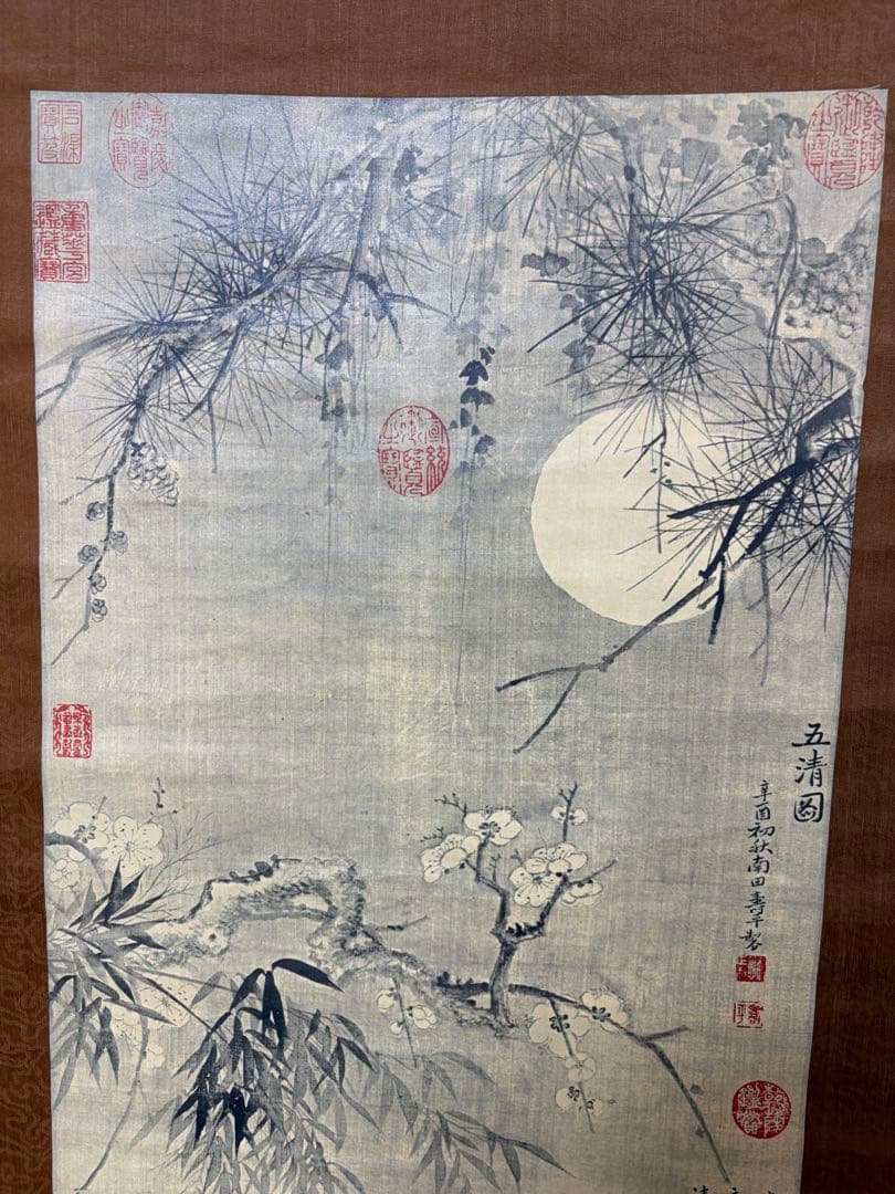 中国　【工芸】　清　惲寿平　五清図　掛け軸　骨董　古玩 165cm × 48cm