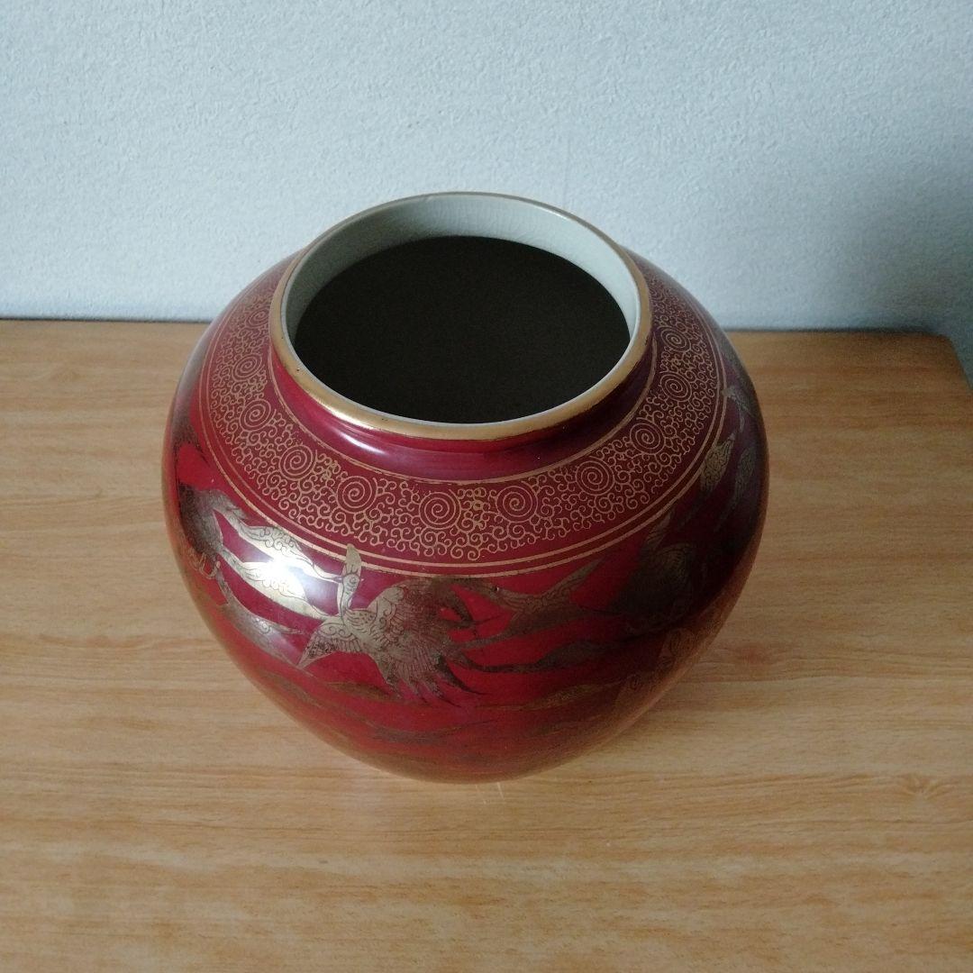 九谷焼　九谷永楽　花瓶　花器　壺　骨董品　アンティーク　赤絵　金彩　赤地金襴手
