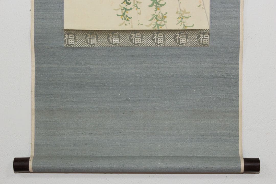 No5755 掛軸　加藤英舟　柳燕之図　絹本着色　合箱　日本画　花鳥　送料無料