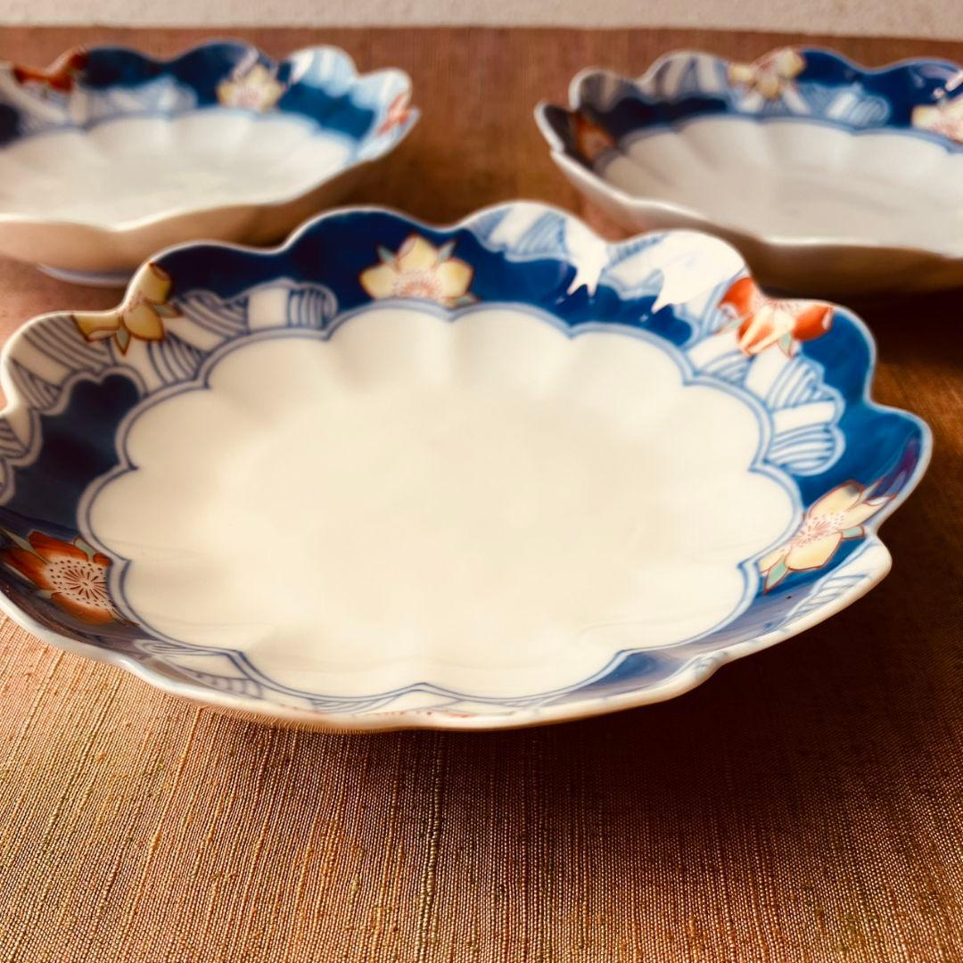 香蘭社　オールド香蘭社　桜流水輪花皿　ヴィンテージ　3枚　変形皿　ハンドペイント