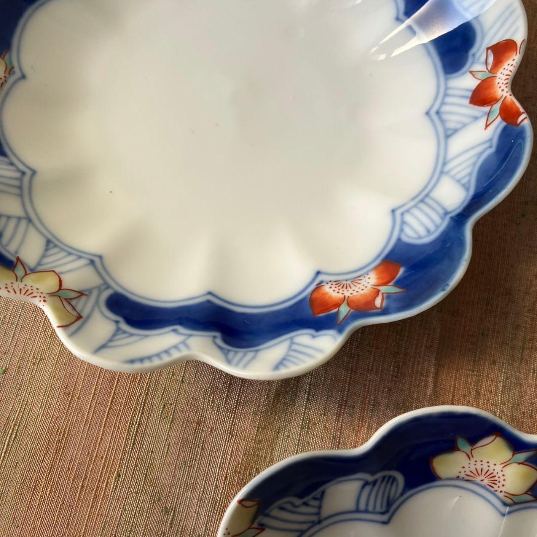 香蘭社　オールド香蘭社　桜流水輪花皿　ヴィンテージ　3枚　変形皿　ハンドペイント