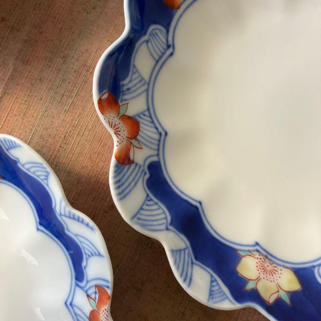 香蘭社　オールド香蘭社　桜流水輪花皿　ヴィンテージ　3枚　変形皿　ハンドペイント