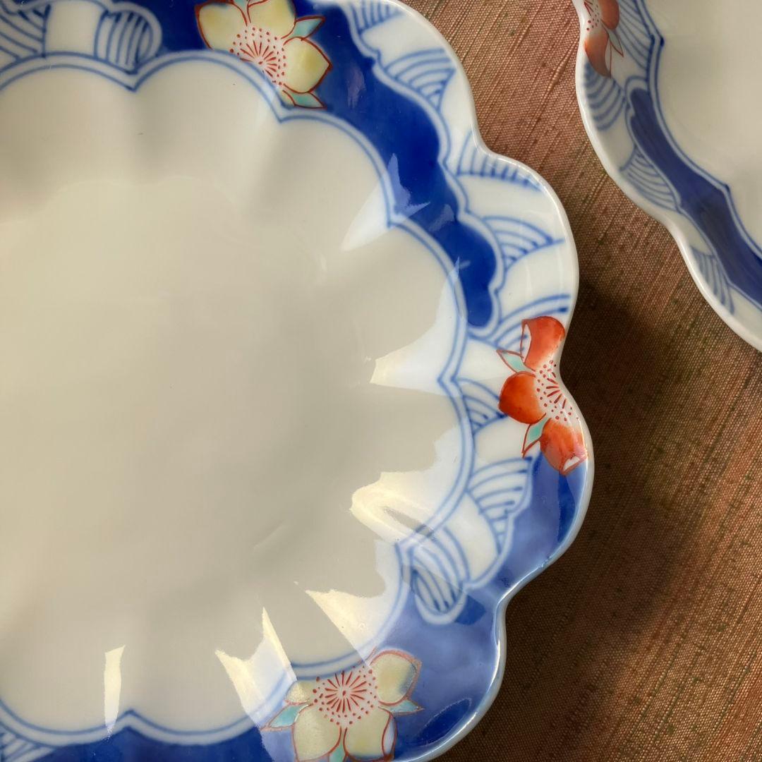 香蘭社　オールド香蘭社　桜流水輪花皿　ヴィンテージ　3枚　変形皿　ハンドペイント