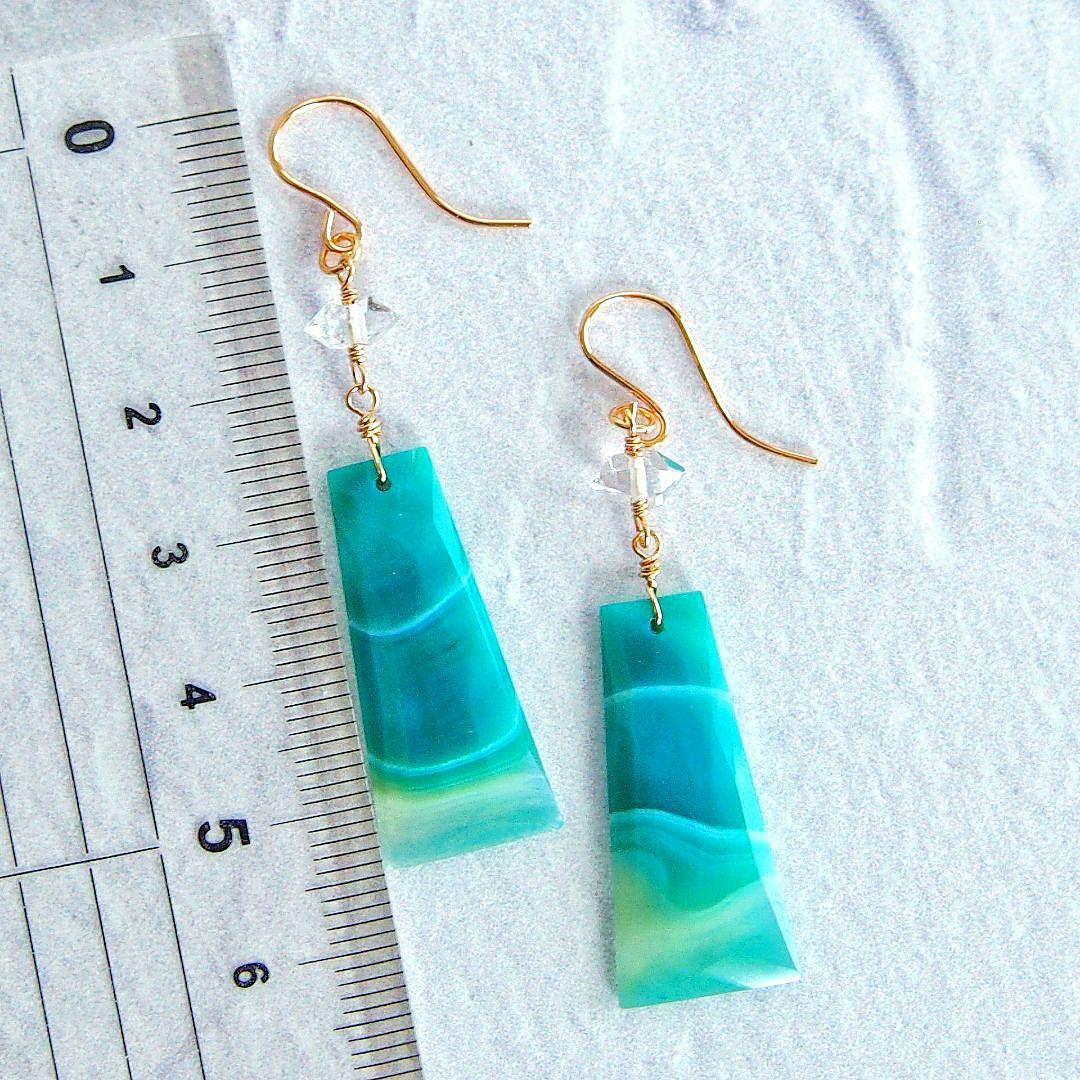 専用　グリーンバンデッドオニキス　ハーキマーダイヤモンド　ピアス　14kgf