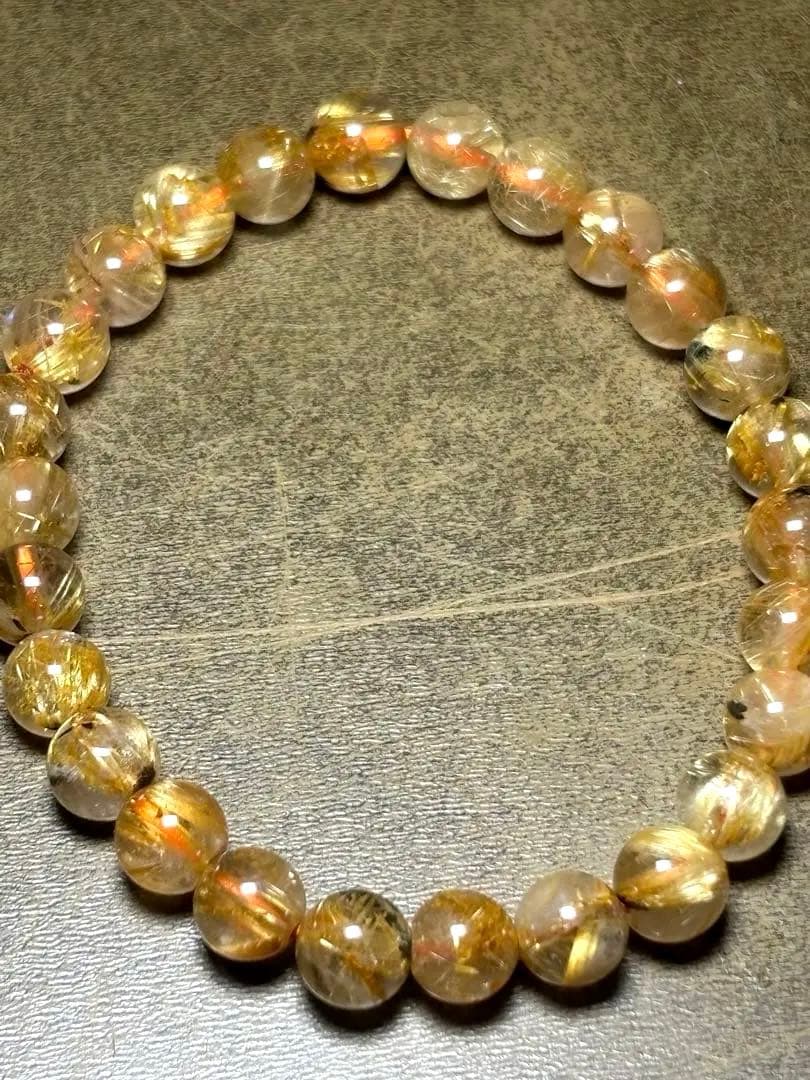 【新入荷】ゴールドタイチンルチルブレスレット約7㎜（新品未使用）金運最強　高品質