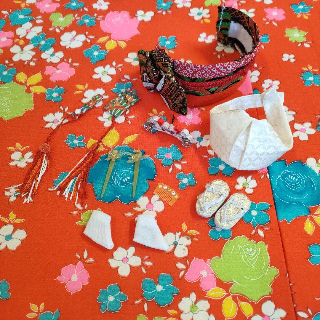 タミーちゃんサイズ　ハンドメイド　花嫁衣装セット　赤花柄