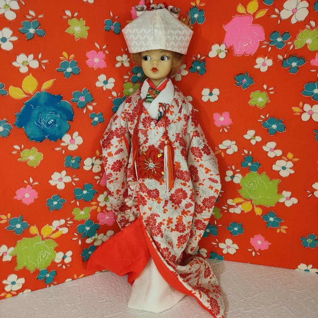 タミーちゃんサイズ　ハンドメイド　花嫁衣装セット　赤花柄
