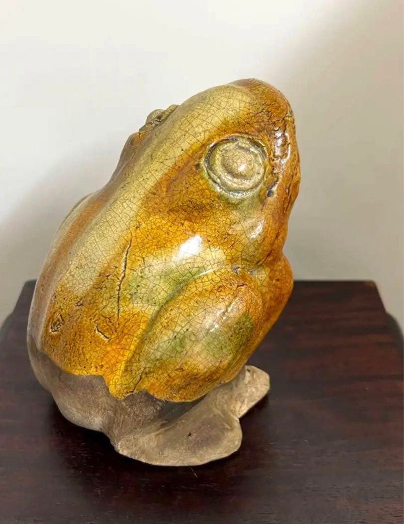 中国古美術　唐三彩　蛙　唐時代　置物y207