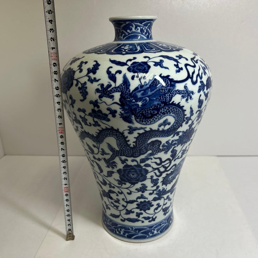 専用　中国清時代大清乾隆年製青花龍図花瓶　高さ35cm 東K8-0312トコオコ