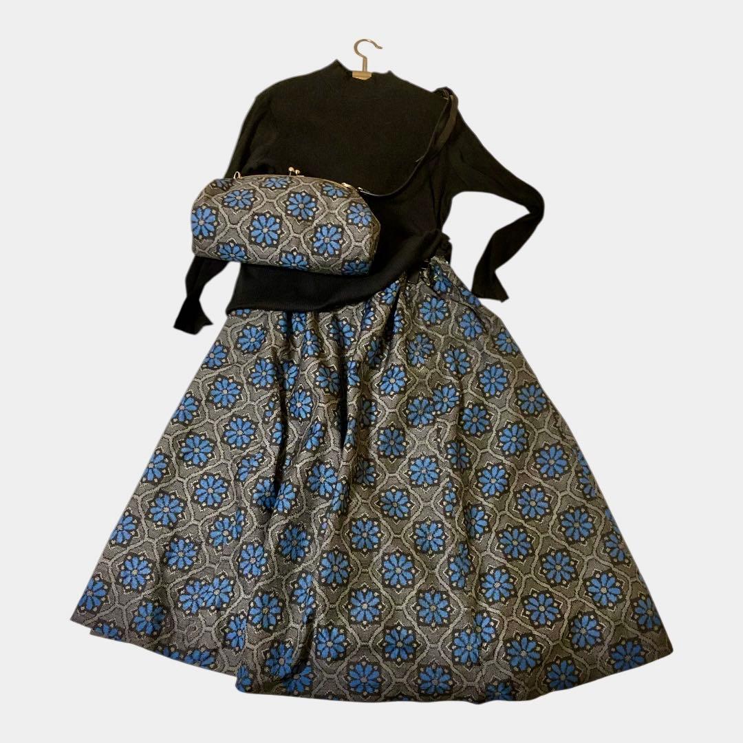 着物リメイクがま口バッグ　コサージュ付き