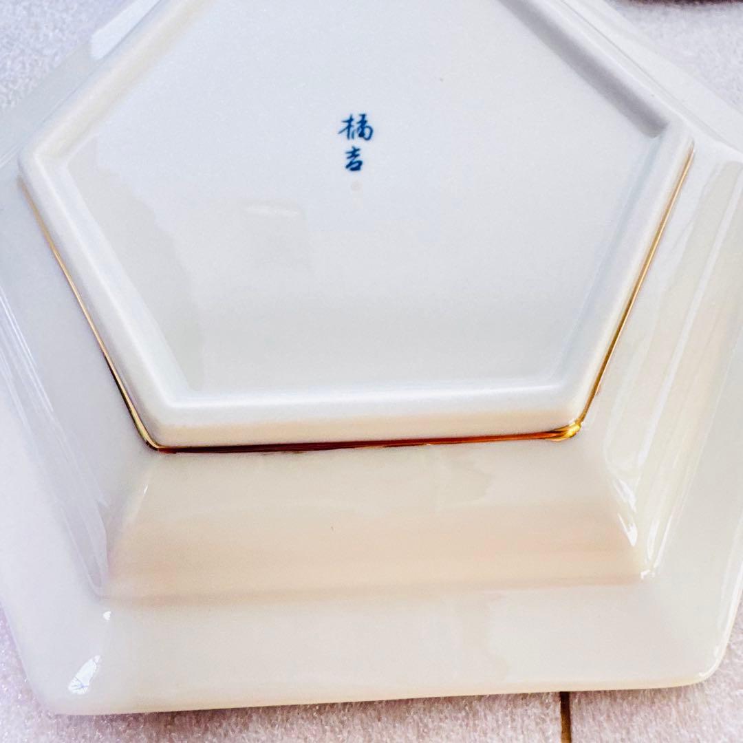 極美品 たち吉 松竹梅 六角皿 5枚 銘々皿 金彩 縁起物 お正月 祝事 伝統美