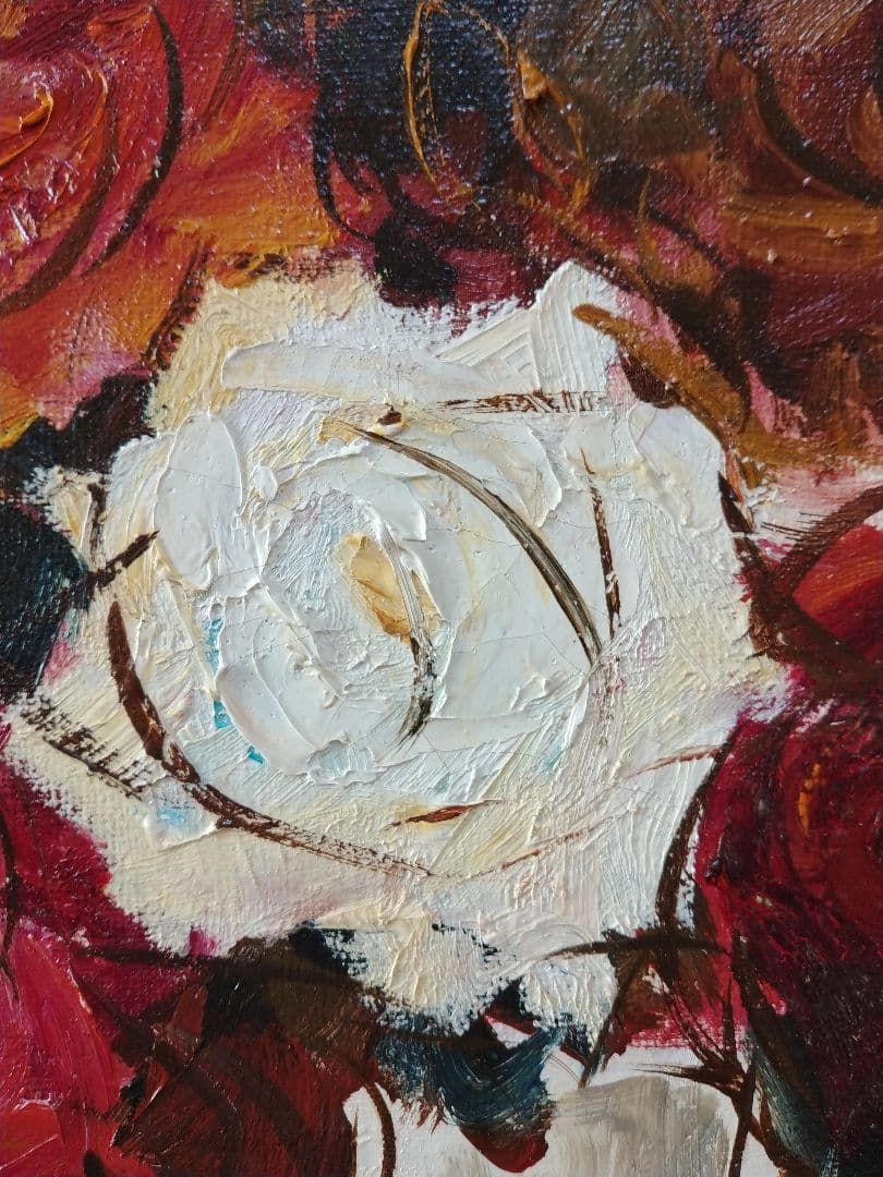 【真作】油彩 湯浅洋子 ばら