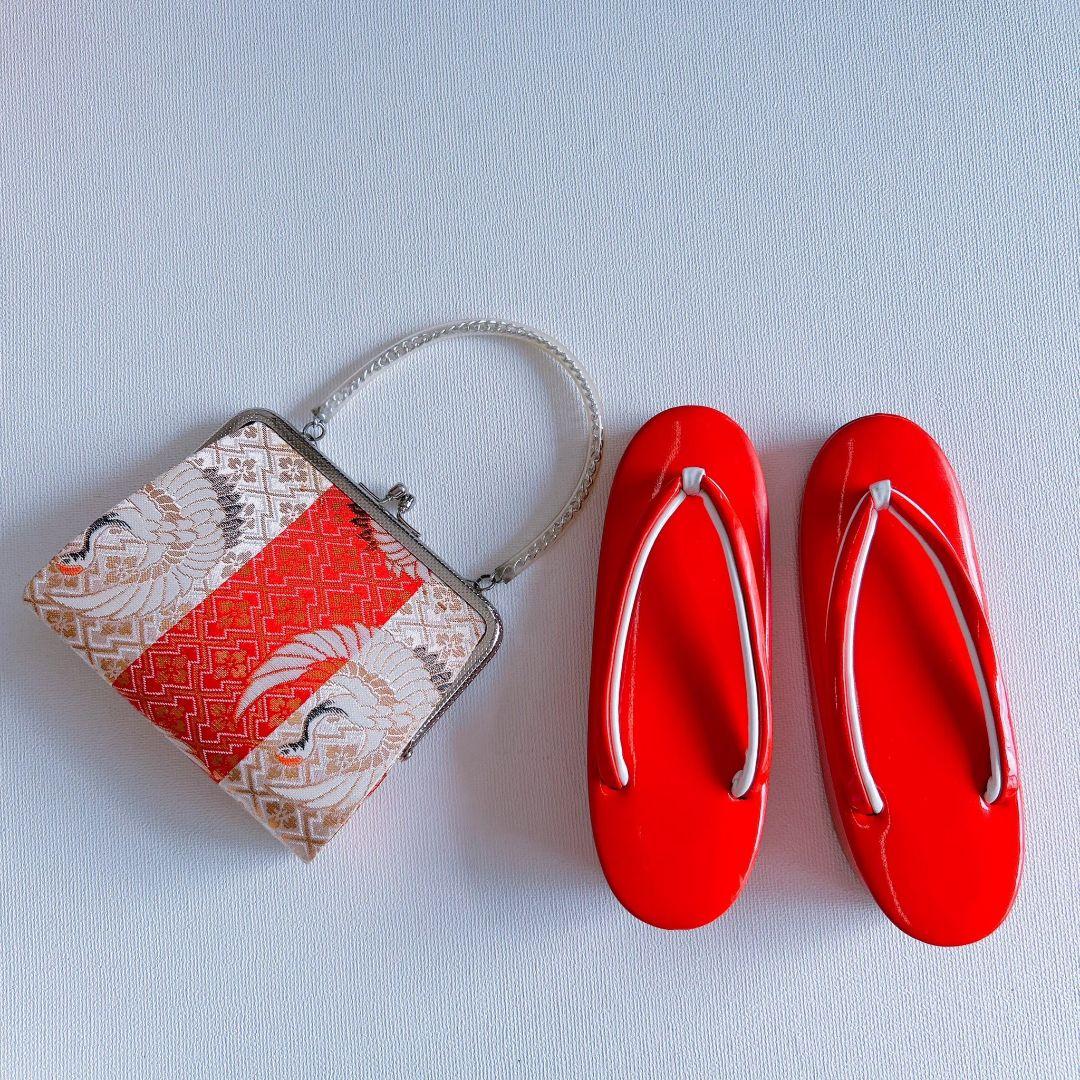 七五三　７歳フルセット　アンティーク　長着＆帯＆長襦袢＆草履＆小物セット　赤地