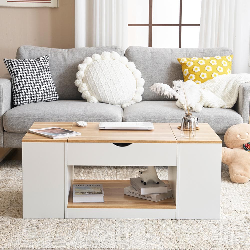 【新作登場】センターテーブル 昇降テーブル 収納 幅110CM 【ホワイト】