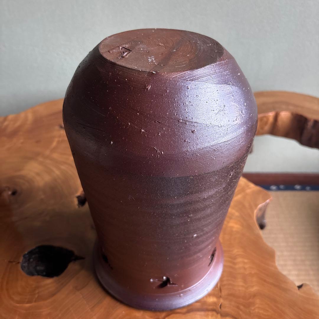 備前透し文花器 岡田輝作 花瓶 備前焼 花入れ 共箱